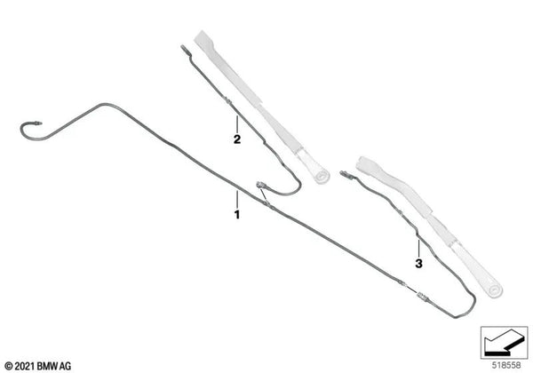 Boquilla de lavado con manguera lado del pasajero para BMW Serie 2 G42, G87, Serie 3 G20, G20N, G21, G21N, G28, G28N, G80, Serie 4 G22, G23, G26, G82, G83 (OEM 61619478358). Original BMW.