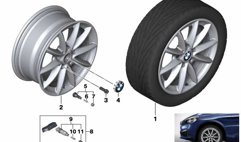 Rueda de Aleación Plata Reflex para BMW F45, F46, F46N (OEM 36116876692). Original BMW