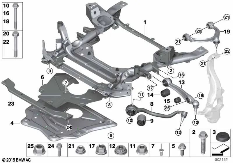 Soporte de eje delantero para BMW X5 F15, F85, X6 F16, F86 (OEM 31116866690). Original BMW.