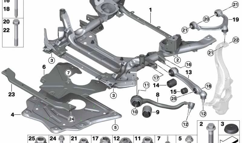 Brazo de suspensión delantero izquierdo con soporte hidráulico OEM 31126863169 para BMW F15, F16, F85, F86. Original BMW.