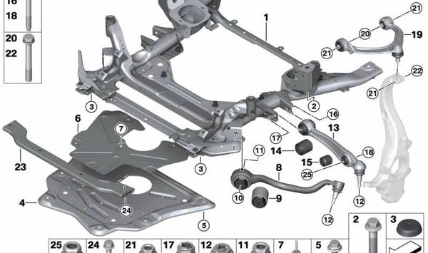 Subchasis delantero OEM 31116859659 para BMW F15, F16. Original BMW.