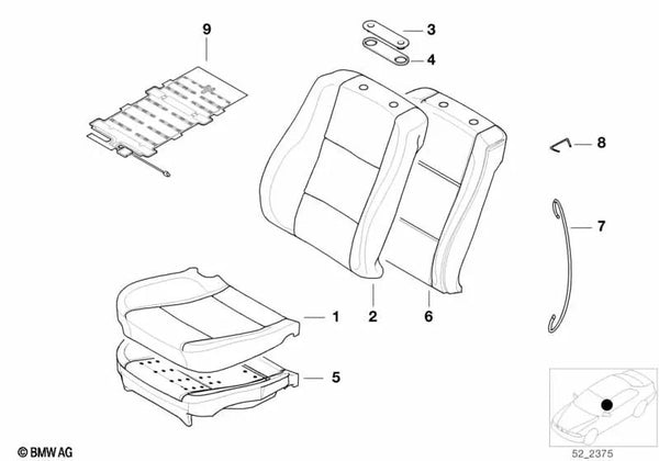 Funda de Asiento de Tela para BMW Serie 5 E39, Serie 7 E38 (OEM 52108251055). Original BMW