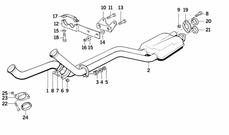 Front exhaust pipe silencer for BMW E34 (OEM 18101719123). Original BMW