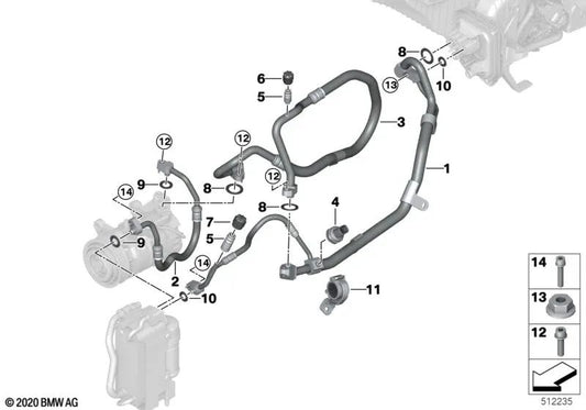 Evaporator-compressor suction pipe for BMW, Models: G87, G80, G81, G82, G83 (OEM 64508088923). Genuine BMW product