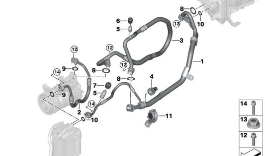 Tubería de Refrigerante de Doble Conducto para BMW Serie 2 G87, Serie 3 G80, G81, Serie 4 G82, G83 (OEM 64508088921). Original BMW