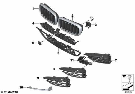 Rejilla lateral abierta derecha para BMW X6 F16 (OEM 51118069316). Original BMW.