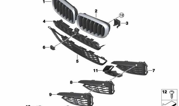 Abrazadera Rejilla lateral izquierda para BMW X6 F16 (OEM 51118056535). Original BMW