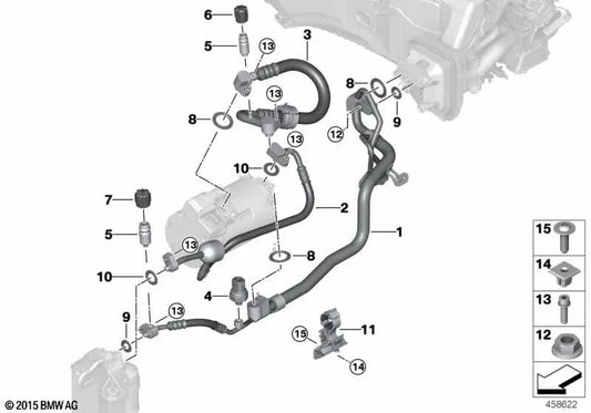 Tubería de succión para BMW Serie 5 G30, Serie 7 G11, G12 (OEM 64539303454). Original BMW.