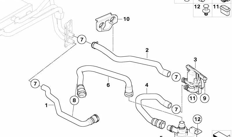 Manguera para bomba de agua adicional de motor para BMW Serie 5 E60, E61 (OEM 64216917698). Original BMW