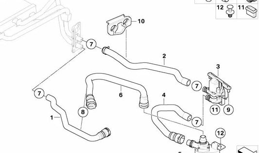 Manguera para bomba de agua adicional de motor para BMW Serie 5 E60, E61 (OEM 64216917698). Original BMW