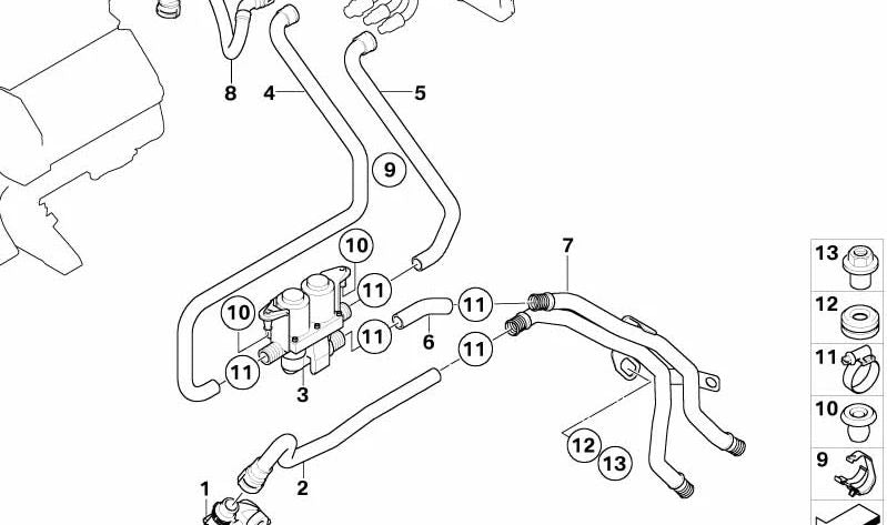 Manguera de retorno de calefacción OEM 64216934146 para BMW E65 (Serie 7). Original BMW.