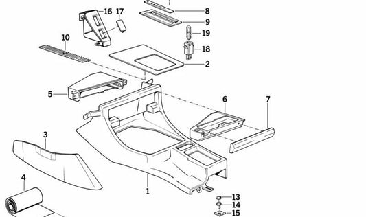 OEM del vassoio di stoccaggio inferiore 51161975130 per BMW E34, E32. BMW originale.