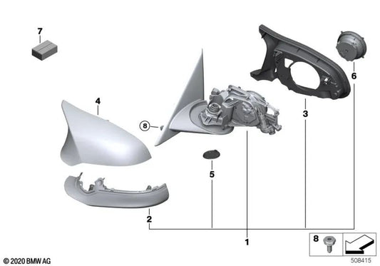 M Espejo exterior sin vidrio calefactado derecho para BMW F87, F87N (OEM 51168074242). Original BMW.