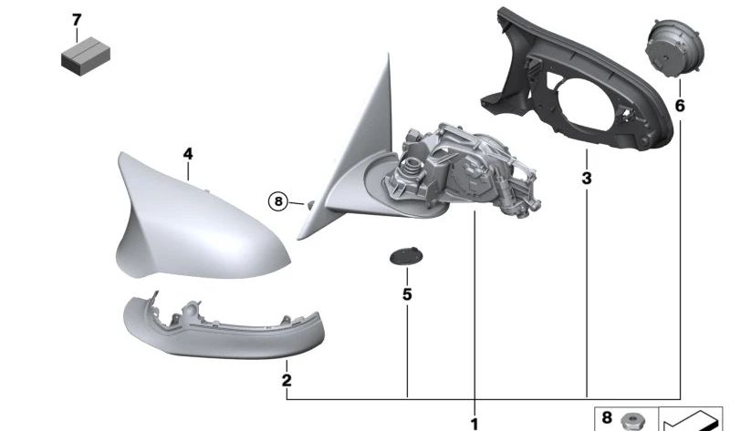 Boîtier de miroir M sans verre à chaleur gauche OEM 51168080453 pour BMW F87. BMW d'origine.