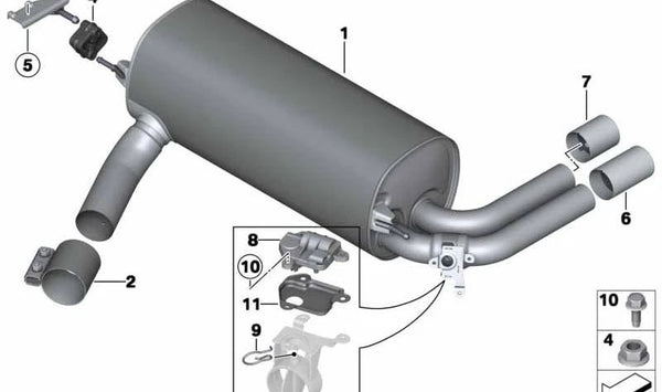 Silencioso trasero con válvula de escape OEM 18307645851 para BMW F34 (Serie 3 GT). Original BMW.