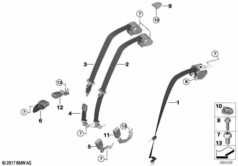 Obergurt trasero central para BMW F90, G30 (OEM 72117430050). Original BMW