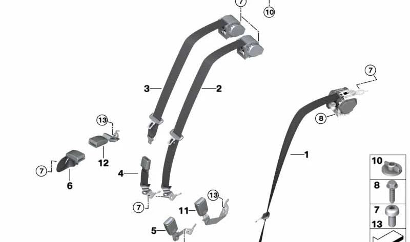 Cinturón superior trasero para BMW G30, G30N (OEM 72117455626). Original BMW