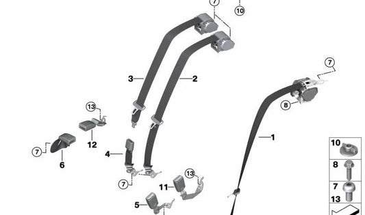 Rear Right Outer Seat Belt OEM 72115A607D2 for BMW 5 Series (G38). Original BMW.