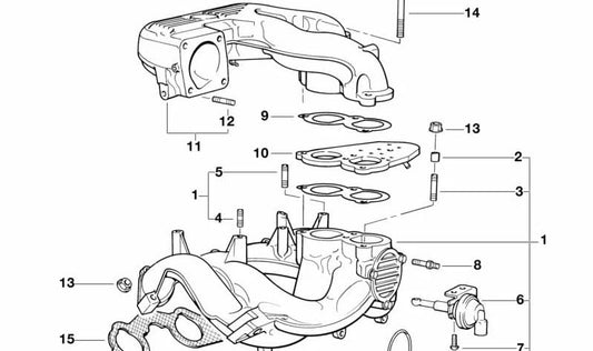 Parte inferior de la tubería de admisión para BMW Serie 3 E36, Serie 5 E34 (OEM 11611734632). Original BMW