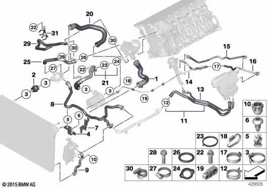 Manguera de refrigerante para BMW F10, F11, F01, F01N, F02, F02N (OEM 17127591091). Original BMW