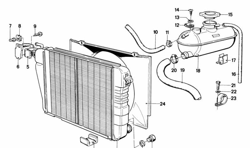 Radiador de agua con enfriador de aceite de transmisión para BMW Serie 5 E12 (OEM 17111120007). Original BMW