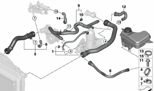 Coolant Hose for BMW 5 Series E60, E61 (OEM 17127795262). Original BMW