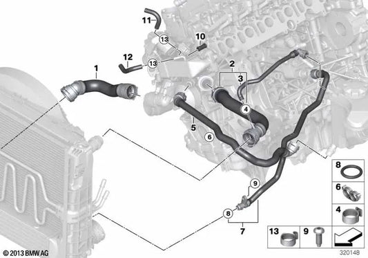 Return hose for BMW E81, E82, E87N, E88, E90N, E91N, E92, E92N, E93, E93N, E60N, E61N, F07, F10, F11, F01, F02, E84, E83N, E70N, E71 (OEM 11717811172) . Original BMW