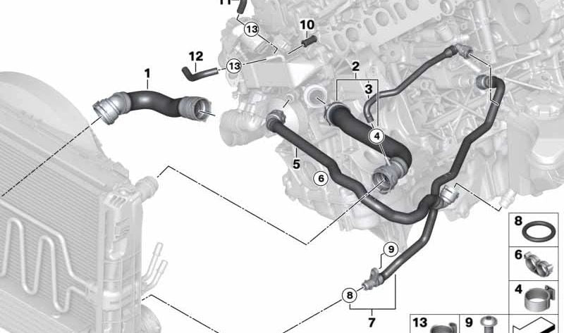 Manguera Motor Conducción hacia el Radiador Superior para BMW E90N, E91N, E92, E93 (OEM 17127800098). Original BMW