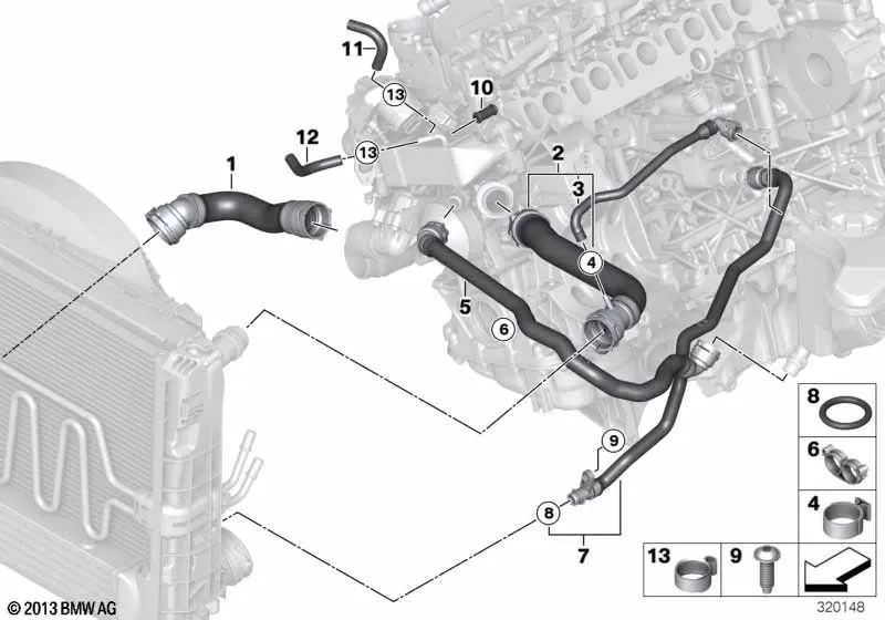 Schlauch de Avance para BMW E90N, E91N, E92, E92N, E93, E93N Serie 5 F07, F10, F11 Serie 7 F01, F02 X1 E84 X3 E83N X5 E70N X6 E71 (OEM 11717811171). Original BMW