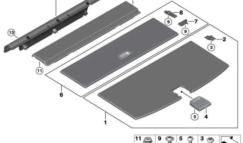 Gancho de anclaje para maletero OEM 51477246366 para BMW F07 (Serie 5 GT). Original BMW.