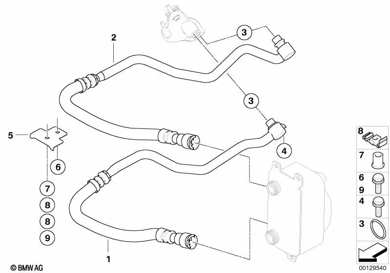 Tubería de retorno del enfriador de aceite del motor para BMW E60, E63, E64 (OEM 17227528608). Original BMW