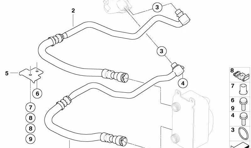 Soporte de Tubería del Enfriador de Aceite del Motor para BMW E60, E63, E64 (OEM 17227528610). Original BMW