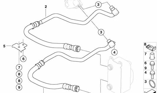 Soporte de Tubería del Enfriador de Aceite del Motor para BMW E60, E63, E64 (OEM 17227528610). Original BMW