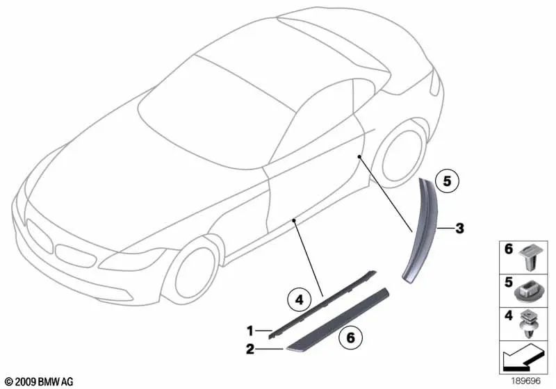 Blende de entrada izquierda para BMW Z4 E85, E86, E89 (OEM 51477069121). Original BMW.