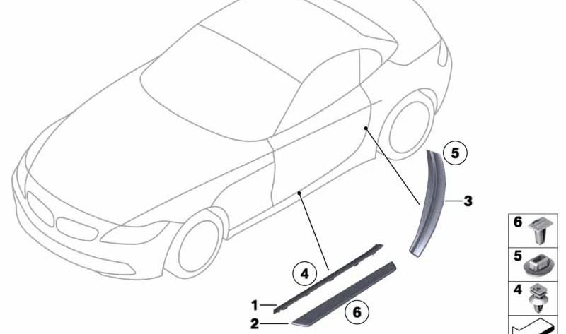 Embellecedor de entrada derecha OEM 51477069122 para BMW E85, E86, E89. Original BMW.