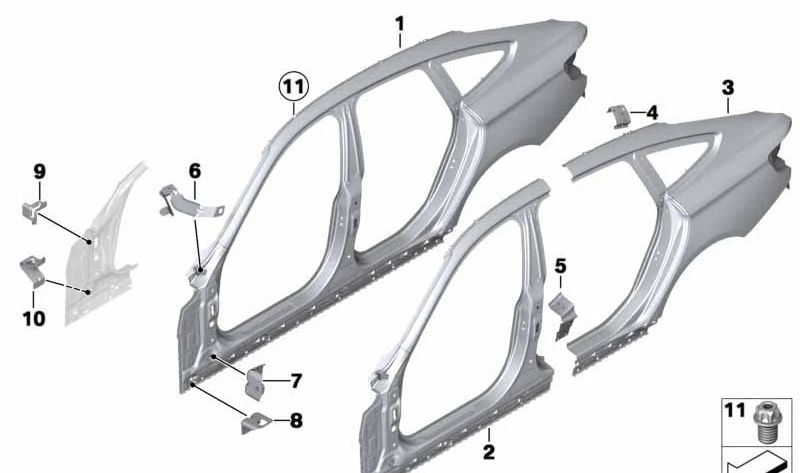 Estrutura lateral estrangeira direita 41007334014 para série BMW 4 Gran Coupé (F36). BMW original.