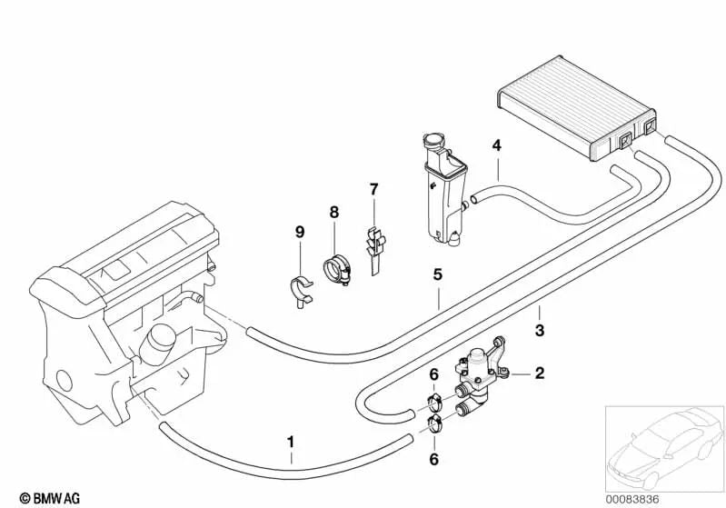 Engine coolant hose for BMW 3 Series E46 (OEM 64216912447). Original BMW