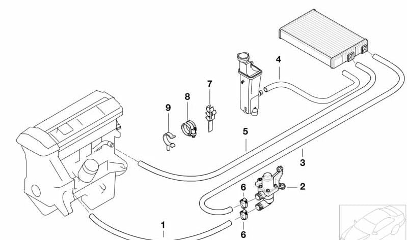 Tubo Válvula de Agua-Calefactor para BMW Serie 3 E46 (OEM 64218363198). Original BMW