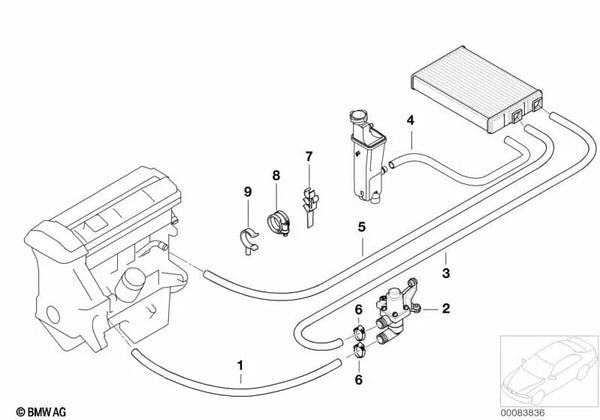 Manguera Válvula de Agua-Radiador para BMW E46 (OEM 64212282548). Original BMW