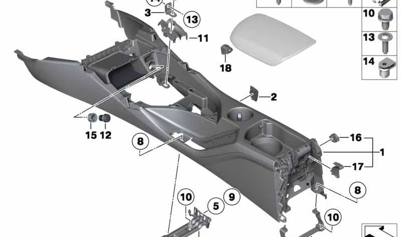 Center console for BMW X1 E84 (OEM 51169285158). Genuine BMW