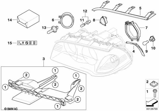 Kit de Reparación de Faros para BMW X3 E83, E83N (OEM 63126939207). Original BMW