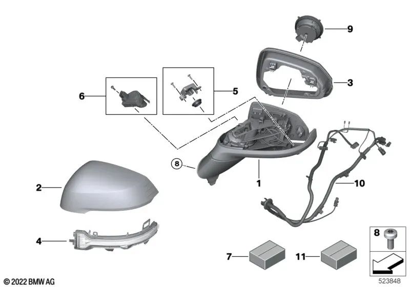 Außenspiegel ohne Anbauteile links für BMW U11 (OEM 51165A67623). Original BMW.