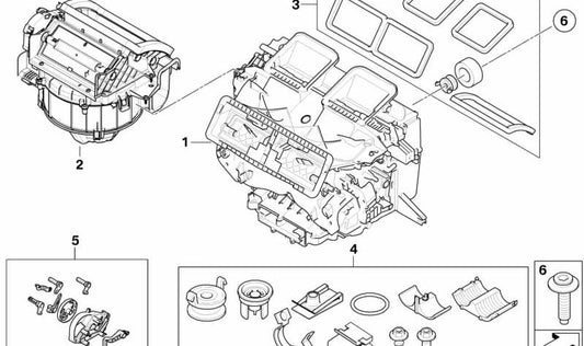 Juego de piezas pequeñas para la carcasa de aire acondicionado/calefacción para BMW E81, E82, E87, E88, E90, E91, E92, E93, E84 (OEM 64116962301). Original BMW