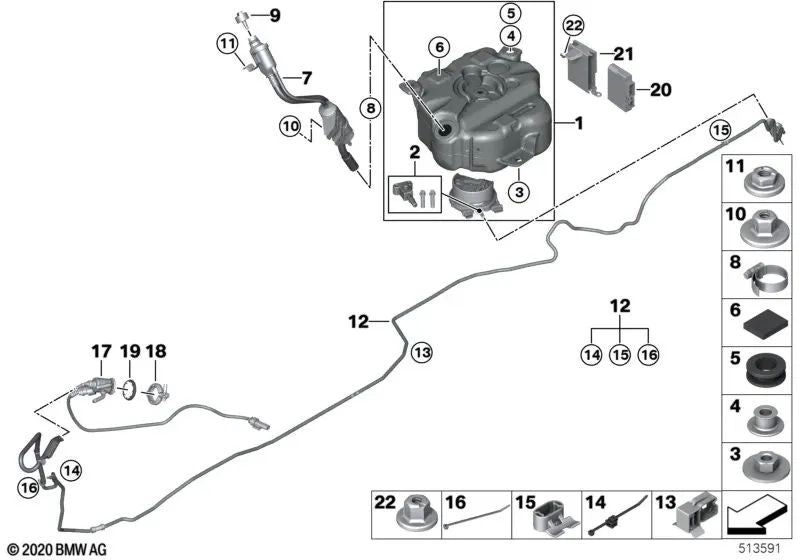 Conducto dosificador para BMW G12N (OEM 16197498839). Original BMW