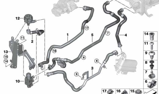 Manguera de refrigerante de avance OEM 64219875345 para BMW G20, G21. Original BMW.