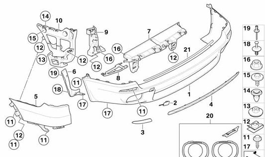 Rear bumper trim primed for BMW X5 E70 (OEM 51128037277). Original BMW