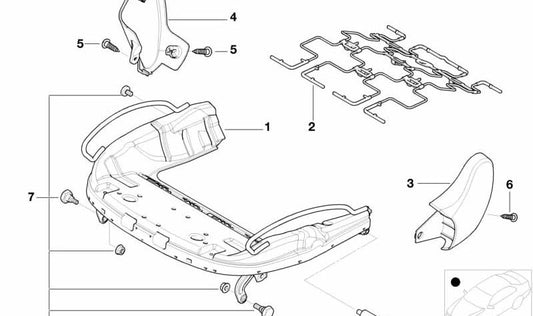 Sitzschale derecha para BMW E46, E93 (OEM 52108267392). Original BMW