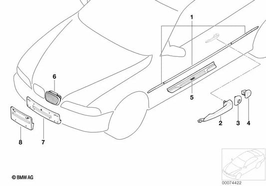 Cubierta cromada izquierda para BMW Serie 3 E46 (OEM 51217002275). Original BMW.