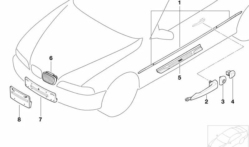 Asa cromada izquierda para BMW Serie 3 E46 (OEM 51217002269). Original BMW