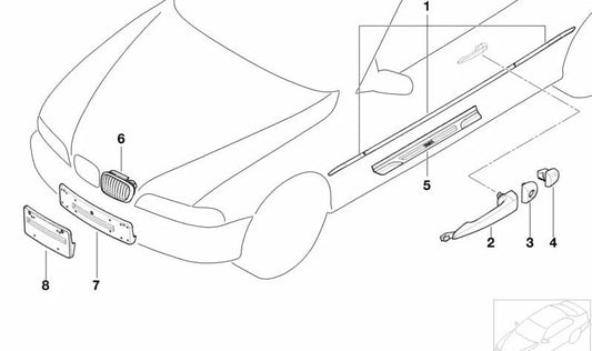 Asa cromada izquierda para BMW Serie 3 E46 (OEM 51217002269). Original BMW